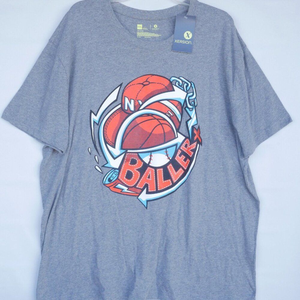 Xersion Mens 2XL Basketball Baller Graphic T-Shirt Crew Short Sleeve Gray